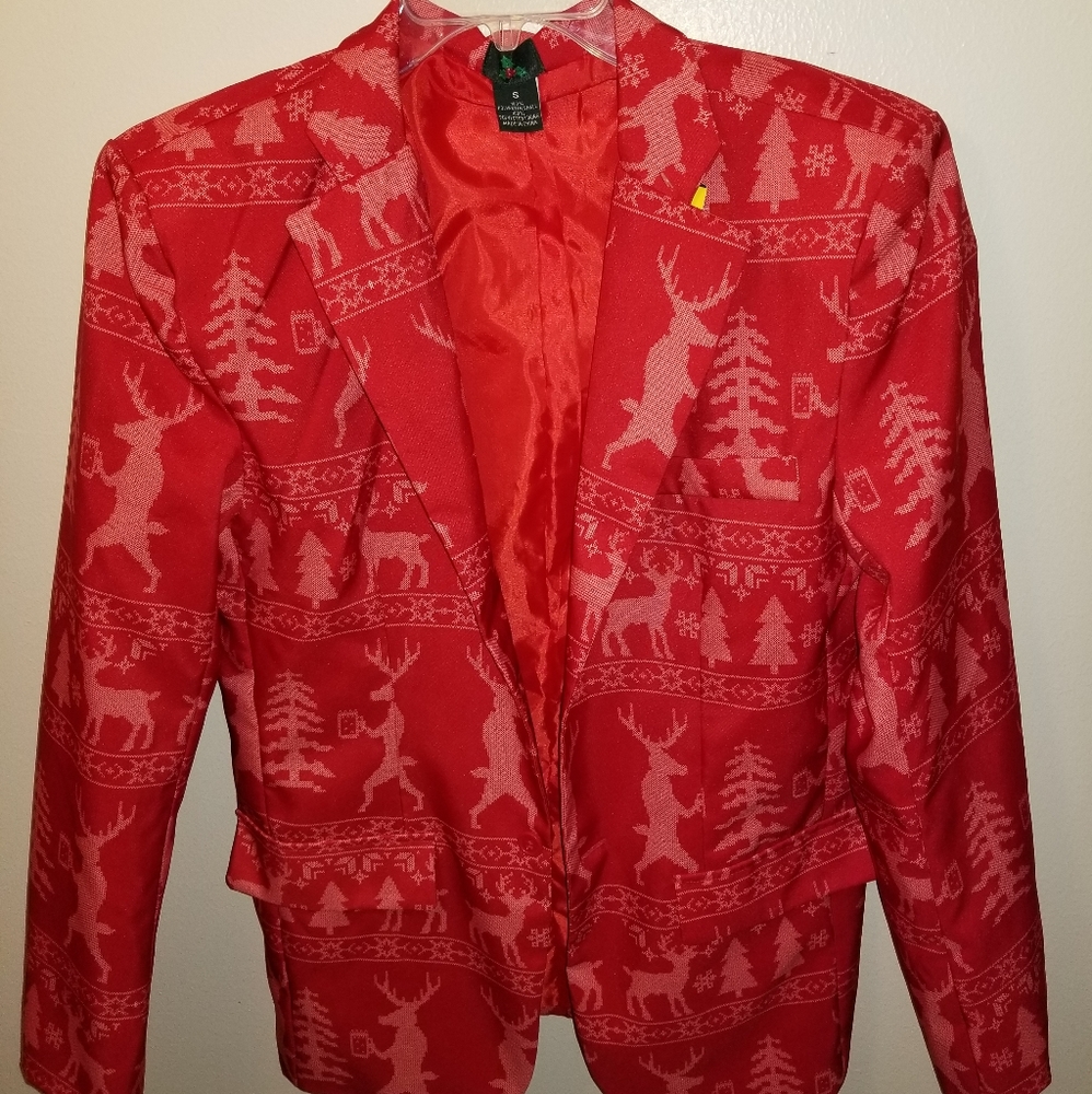 Jacket Blazer Red Reindeer Drinking Beer Size Sm Christmas